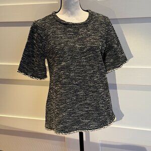 BANANA REPUBLIC - black & white short sleeve tweed top with metallic thread